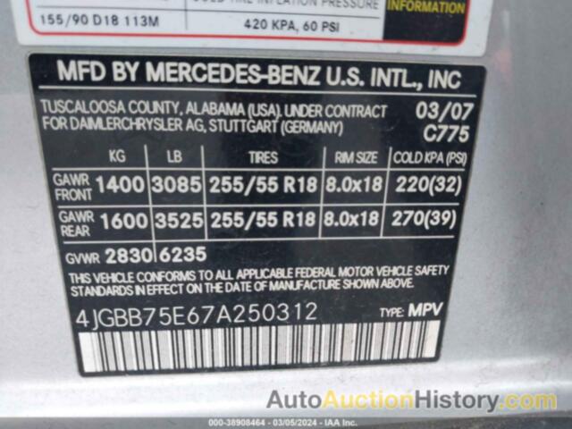 MERCEDES-BENZ ML 500 4MATIC, 4JGBB75E67A250312
