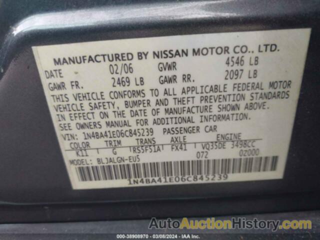 NISSAN MAXIMA 3.5 SL, 1N4BA41E06C845239