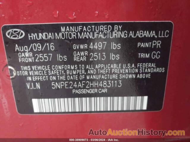 HYUNDAI SONATA SE, 5NPE24AF2HH483113