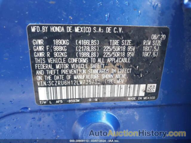 HONDA HR-V AWD SPORT, 3CZRU6H12LM735750
