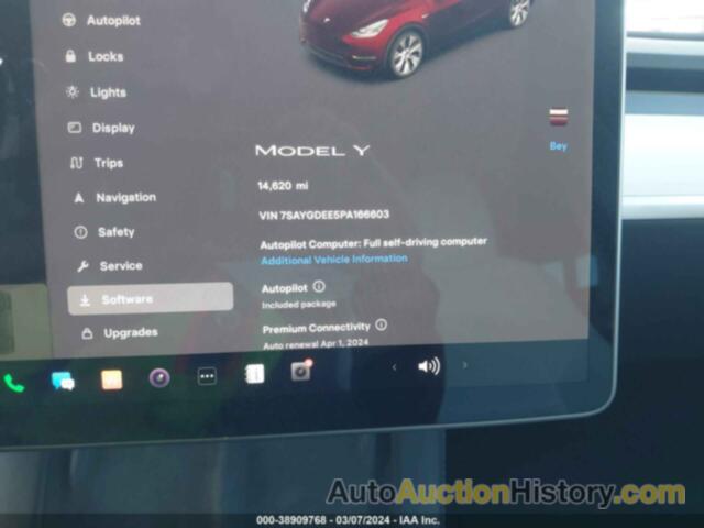 TESLA MODEL Y AWD/LONG RANGE DUAL MOTOR ALL-WHEEL DRIVE, 7SAYGDEE5PA166603