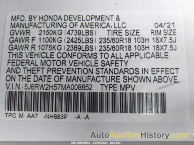 HONDA CR-V AWD EX, 5J6RW2H57MA008852