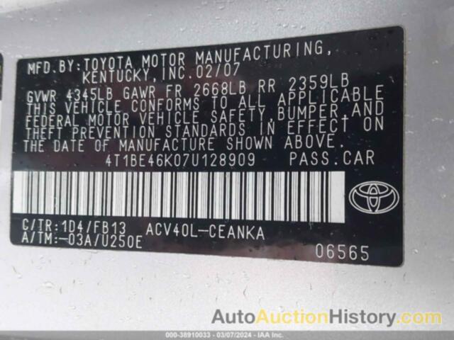 TOYOTA CAMRY LE, 4T1BE46K07U128909