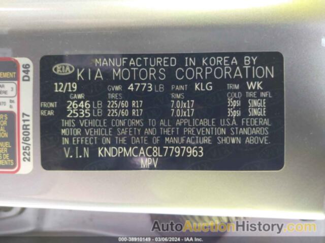 KIA SPORTAGE LX, KNDPMCAC8L7797963