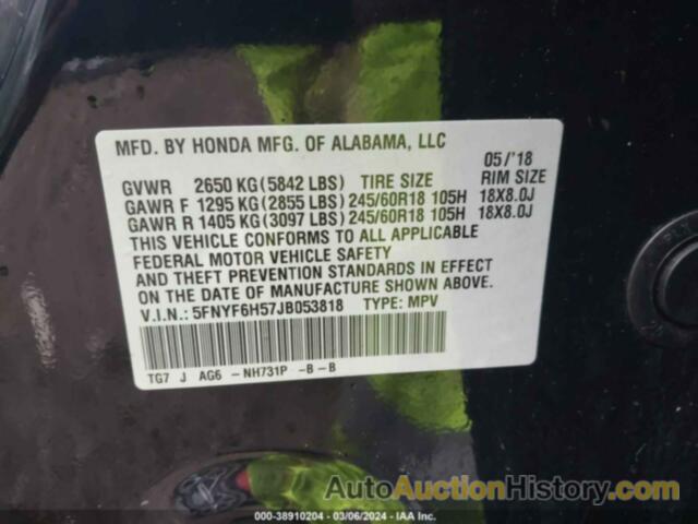 HONDA PILOT EX-L, 5FNYF6H57JB053818