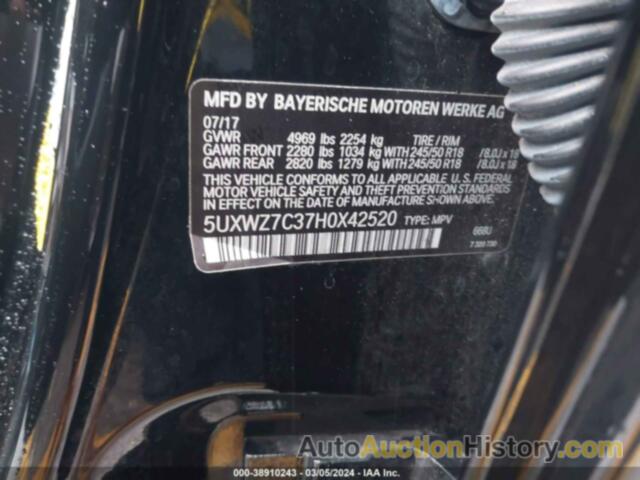 BMW X3 SDRIVE28I, 5UXWZ7C37H0X42520