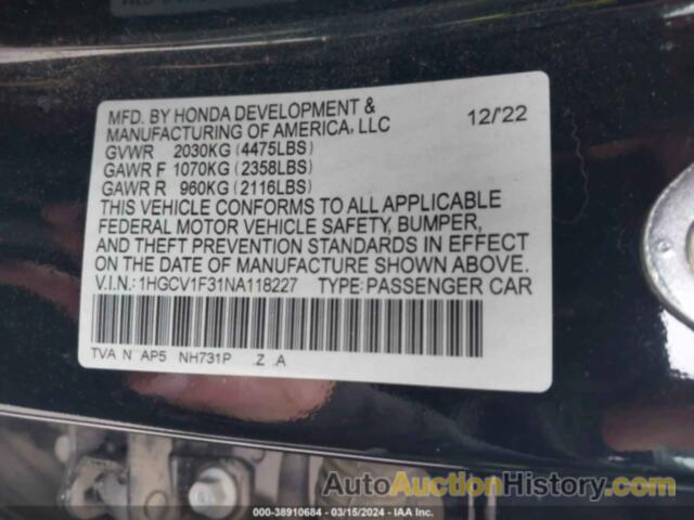 HONDA ACCORD SPORT, 1HGCV1F31NA118227