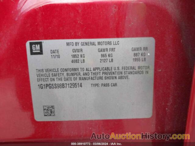 CHEVROLET CRUZE 2LT, 1G1PG5S98B7129514