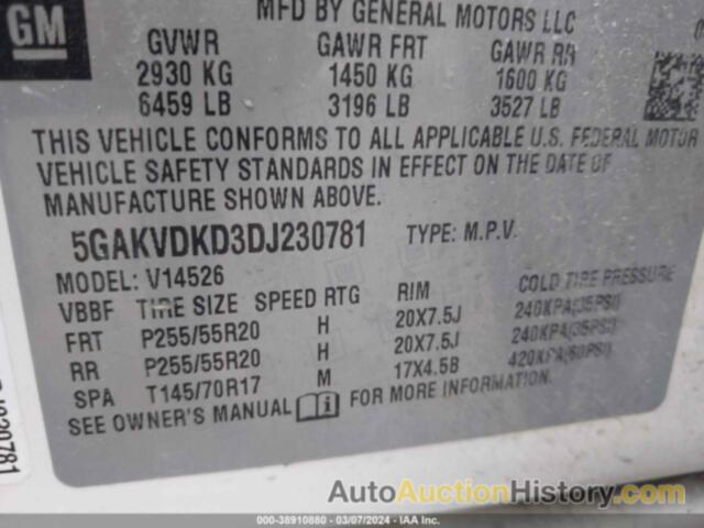 BUICK ENCLAVE PREMIUM, 5GAKVDKD3DJ230781