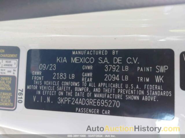 KIA FORTE LXS, 3KPF24AD3RE695270