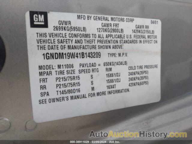 CHEVROLET ASTRO LS, 1GNDM19W41B143209