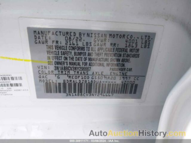 NISSAN SENTRA SV XTRONIC CVT, 3N1AB8CV3NY296667