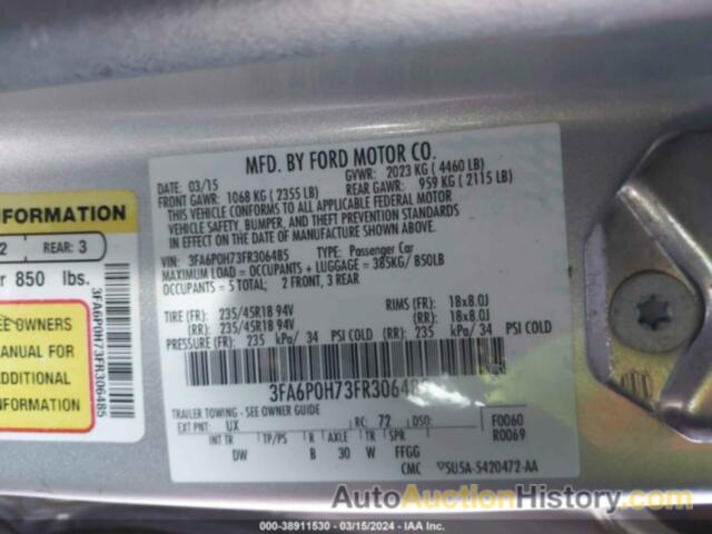 FORD FUSION SE, 3FA6P0H73FR306485