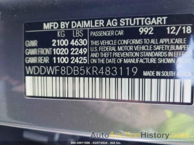 MERCEDES-BENZ C 300, WDDWF8DB5KR483119