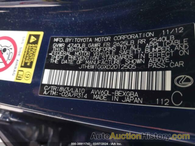 LEXUS ES 300H, JTHBW1GGXD2012505