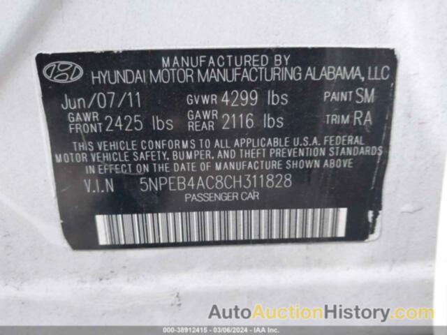 HYUNDAI SONATA GLS, 5NPEB4AC8CH311828