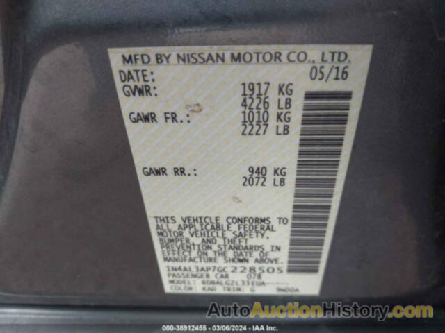 NISSAN ALTIMA 2.5/S/SV/SL/SR, 1N4AL3AP7GC228505