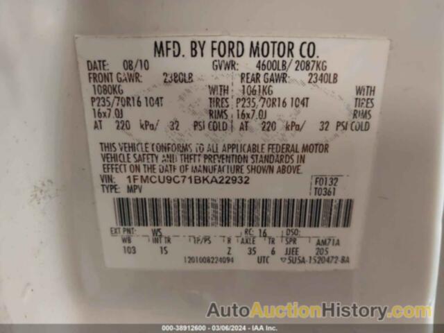 FORD ESCAPE XLS, 1FMCU9C71BKA22932