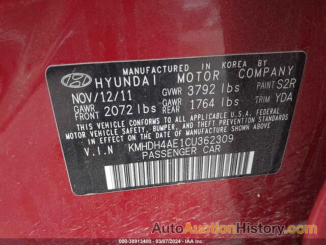 HYUNDAI ELANTRA GLS (ULSAN PLANT), KMHDH4AE1CU362309