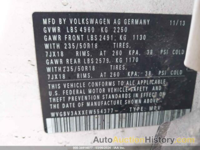 VOLKSWAGEN TIGUAN SEL, WVGBV3AXXEW554377