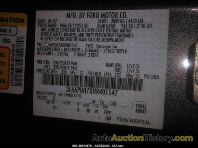 FORD FUSION SE, 3FA6P0H7XHR401547