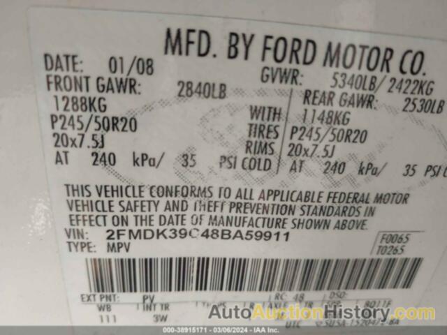 FORD EDGE LIMITED, 2FMDK39C48BA59911