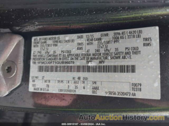 FORD ESCAPE S, 1FMCU0F71GUB96079