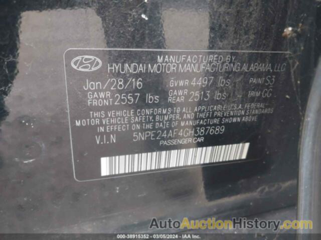 HYUNDAI SONATA, 5NPE24AF4GH387689