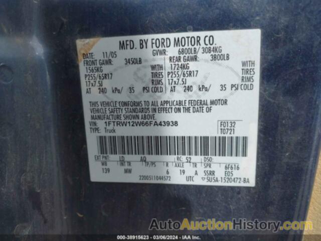 FORD F-150 XLT, 1FTRW12W66FA43938