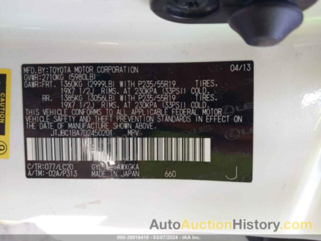 LEXUS RX 450H, JTJBC1BA7D2450201