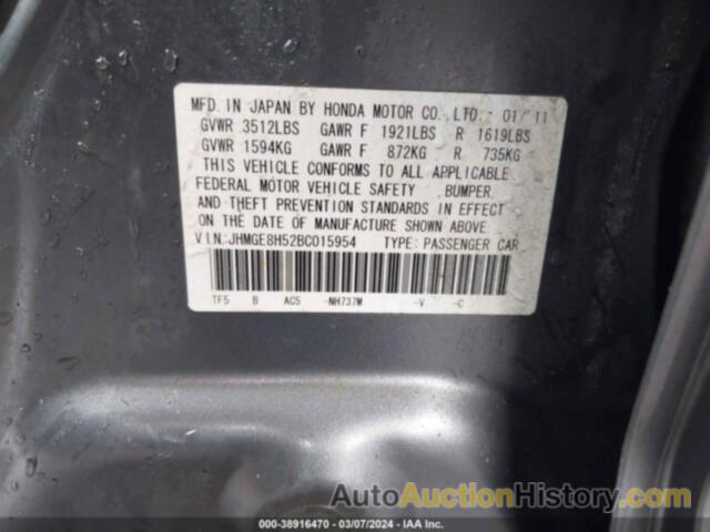 HONDA FIT SPORT, JHMGE8H52BC015954