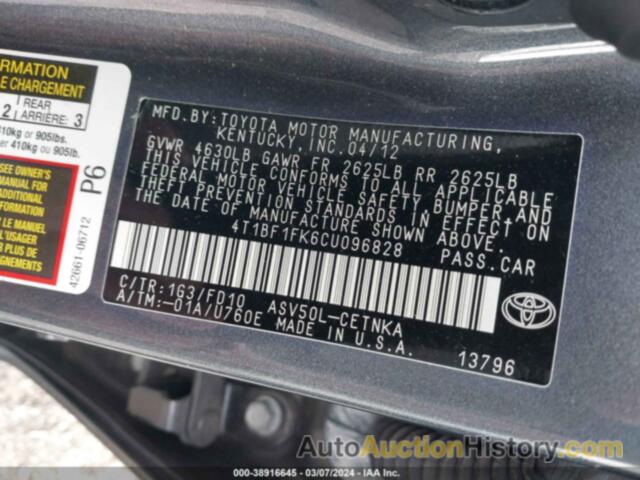 TOYOTA CAMRY LE, 4T1BF1FK6CU096828