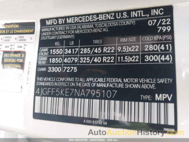 MERCEDES-BENZ GLS 450 450 4MATIC, 4JGFF5KE7NA795107