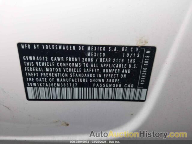 VOLKSWAGEN JETTA 2.0L S, 3VW1K7AJ6EM383717