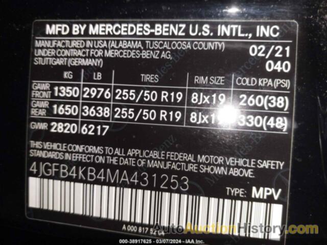 MERCEDES-BENZ GLE 350 4MATIC, 4JGFB4KB4MA431253