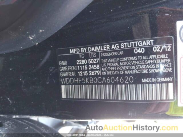 MERCEDES-BENZ E 350, WDDHF5KB0CA604620