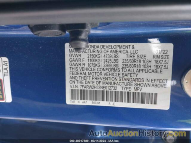 HONDA CR-V AWD EX, 7FARW2H52NE012732