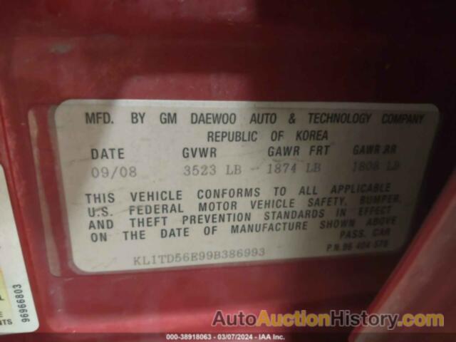 CHEVROLET AVEO LT, KL1TD56E99B386993