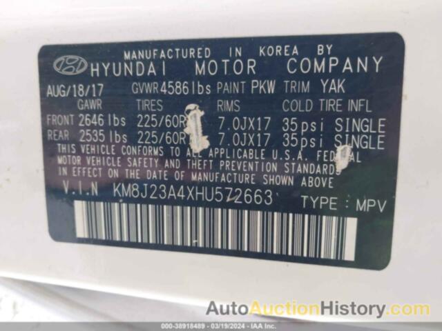 HYUNDAI TUCSON SE, KM8J23A4XHU572663