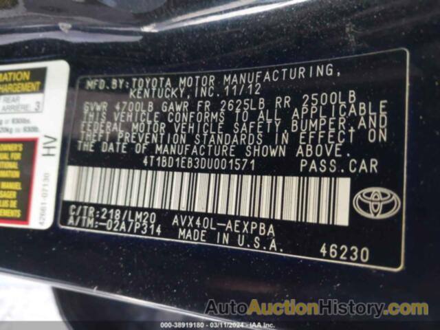 TOYOTA AVALON HYBRID LIMITED, 4T1BD1EB3DU001571