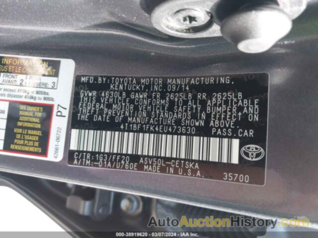 TOYOTA CAMRY SE, 4T1BF1FK4EU473630