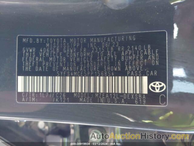 TOYOTA COROLLA SE, 5YFS4MCE5PP156854