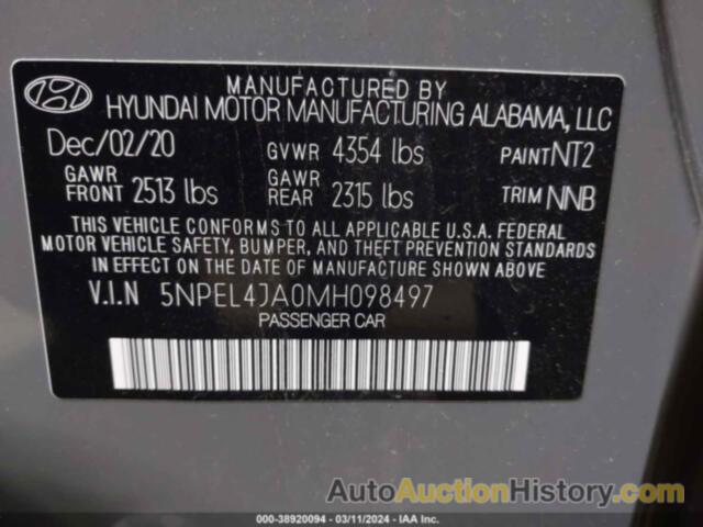 HYUNDAI SONATA SEL, 5NPEL4JA0MH098497