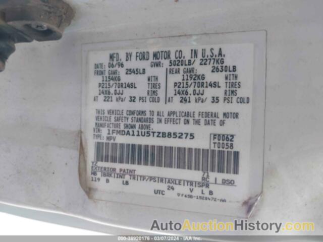 FORD AEROSTAR, 1FMDA11U5TZB85275