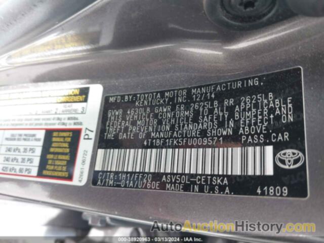 TOYOTA CAMRY LE/XLE/SE/XSE, 4T1BF1FK5FU009571