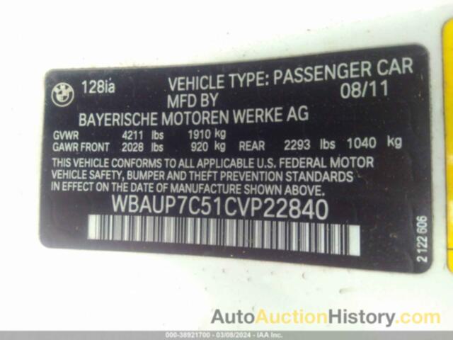 BMW 128I, WBAUP7C51CVP22840