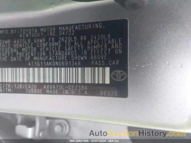 TOYOTA CAMRY SE, 4T1G11AK0NU691348