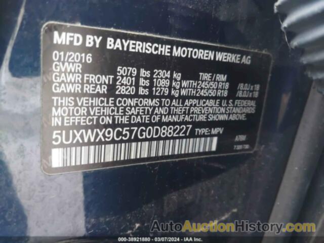 BMW X3 XDRIVE28I, 5UXWX9C57G0D88227