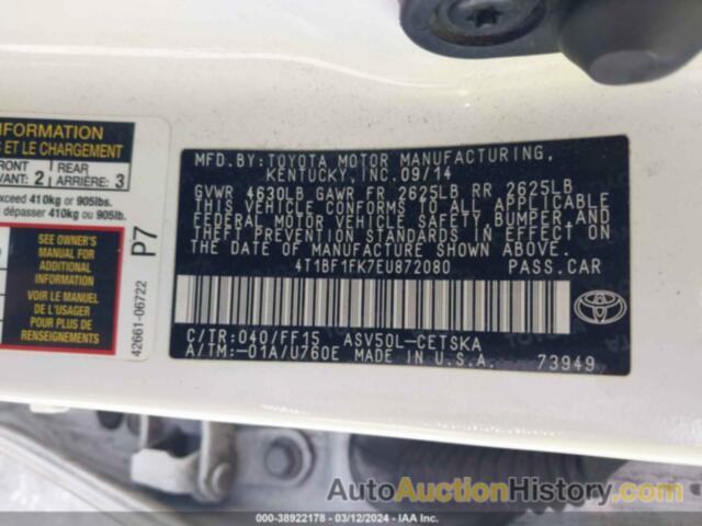 TOYOTA CAMRY SE, 4T1BF1FK7EU872080