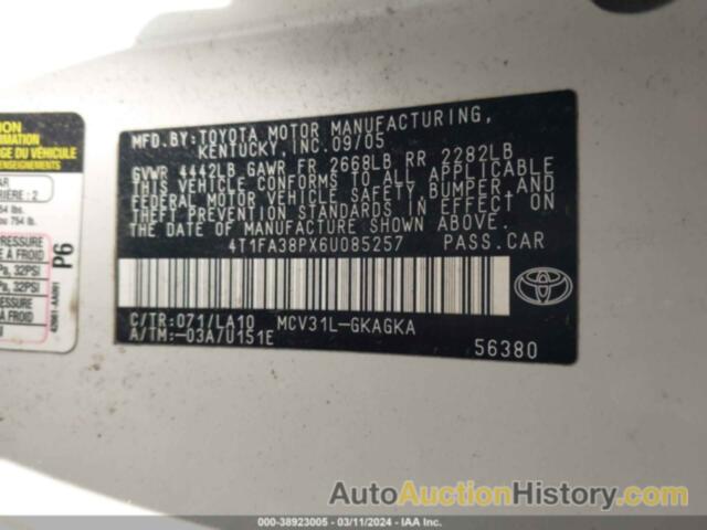 TOYOTA CAMRY SOLARA SLE, 4T1FA38PX6U085257